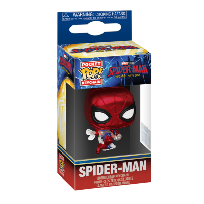 Porte-chaves Spider-Man Pocket Pop! em embalagem azul e vermelha