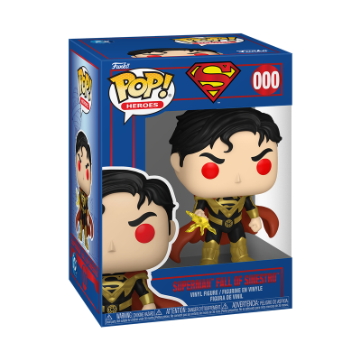 Funko Pop Superman Fall of Sinestro na caixa azul e vermelho