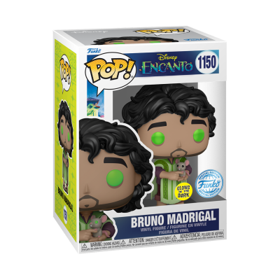 Figura Funko Pop Bruno Madrigal da Disney Encanto com rato e olhos que brilham no escuro