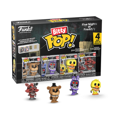 Conjunto de 4 figuras Funko Bitty Pop! Five Nights at Freddys em caixa preta e amarelo