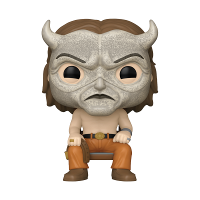 Figura Funko Pop masculino sentado com máscara e chifres