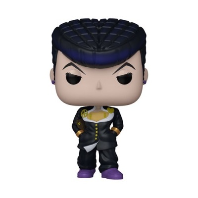 Figura colecionável Funko Pop com cabelo preto trançado e roupa preta com detalhes amarelos e brancos