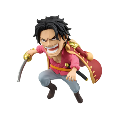 Figura colecionável de personagem masculino com espada e casaco vermelho