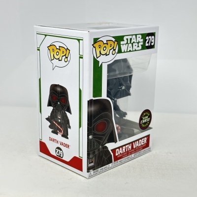 Funko Pop! Darth Vader da série Star Wars em caixa branca com texto e detalhes verdes e vermelhos