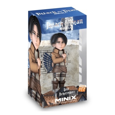Caixa com figura colecionável Minix de Levi Ackerman da série Attack on Titan