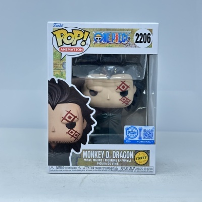Funko Pop Monkey D. Dragon One Piece embalagem branca e dourada