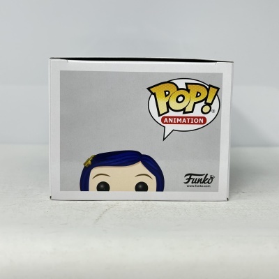 Caixa branca com ilustração de boneco Funko Pop e texto POP! ANIMATION.