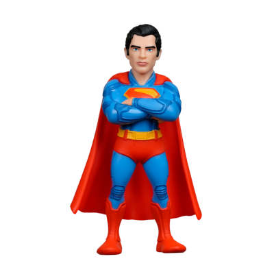 Boneco de ação do Superman com fato azul e vermelho e capa vermelha