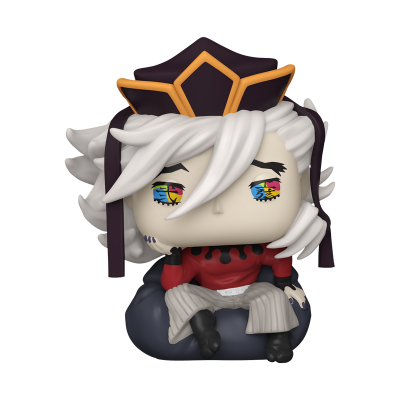 Figura colecionável estilizada com chapéu roxo e roupa vermelha