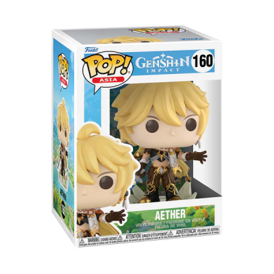 Figura Funko Pop! Asia Genshin Impact Aether número 160 em embalagem branca com janelas transparentes