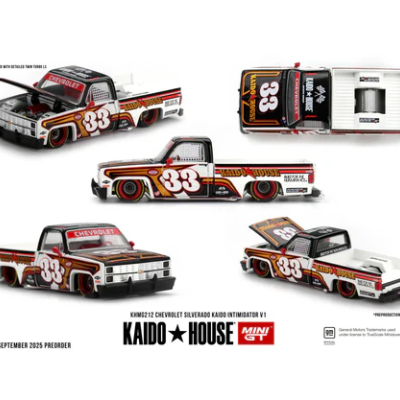 Miniatura Chevrolet Silverado Kaido Intimidator V1 com decoração Kaido House e número 33