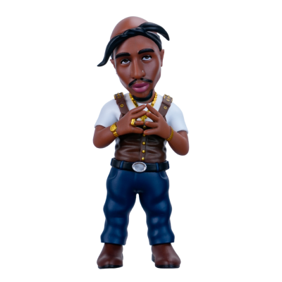 Figura de vinil de homem com roupa e acessórios variados