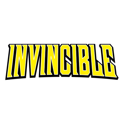 Palavra INVINCIBLE em amarelo com contorno preto