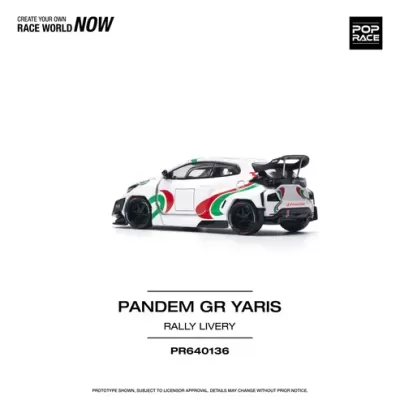 Miniatura de carro de corrida Toyota Pandem GR Yaris branco com detalhes verdes e vermelhos