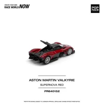 Miniatura carro Aston Martin Valkyrie vermelho Supernova com capô traseiro aberto