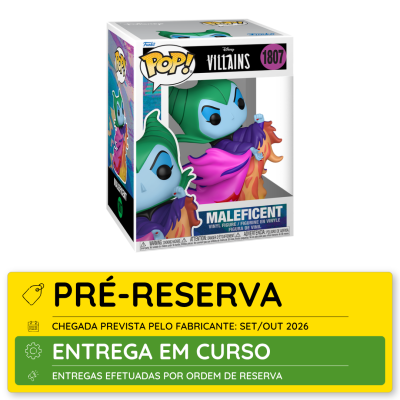 Boneco Funko Pop! Maleficent da Disney Villains numa caixa branca com janela transparente.