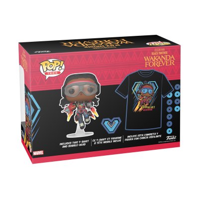 Caixa Pop! Tees Marvel Black Panther Wakanda Forever com t-shirt e figura articulada