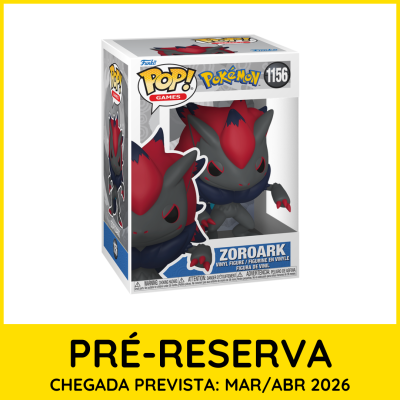 Figura Funko Pop! Zoroark Pokémon cinza e vermelho na embalagem