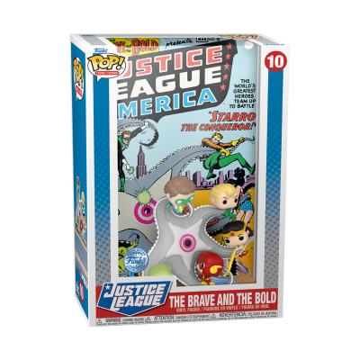 Caixa Funko Pop! da Justice League of America com figuras colecionáveis coloridas