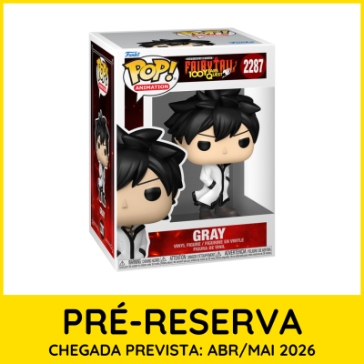 Figura Funko POP! de vinil Gray da série Fairy Tail 100 Years Quest na caixa branca com detalhes vermelhos