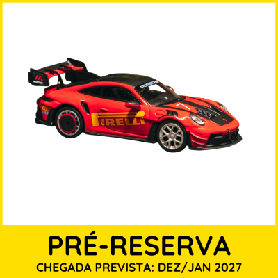 Miniatura de carro de corrida Porsche vermelho com logótipo Pirelli e detalhes pretos