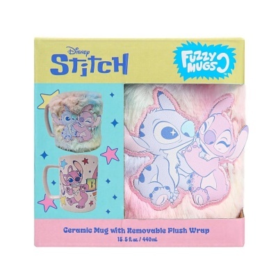 Caixa de conjunto Fuzzy Mugs com caneca cerâmica e revestimento de pelúcia de personagens Disney Stitch