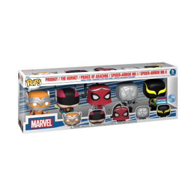 Conjunto de 5 bonecos Pop! Marvel com máscaras coloridas em caixa retangular