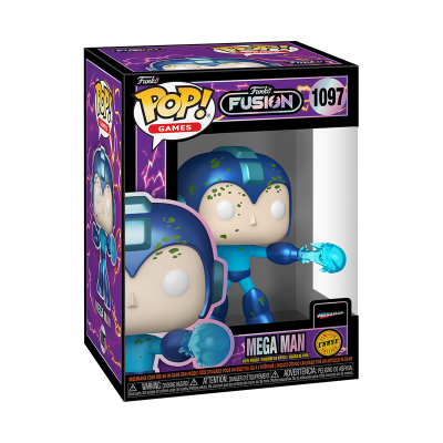 Boneco Funko Pop! Mega Man na embalagem roxa e azul