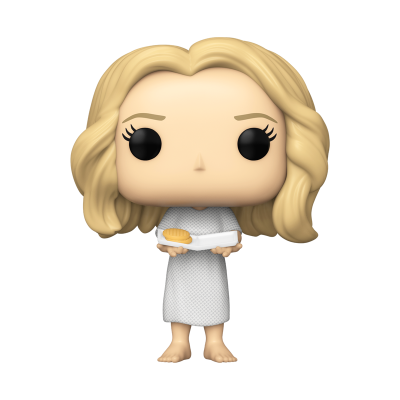 Figura Funko Pop de mulher loira com túnica branca e bandeja