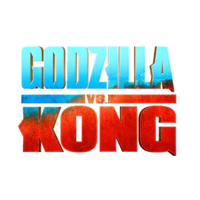 Logotipo GODZILLA vs. KONG em azul e vermelho com fundo branco