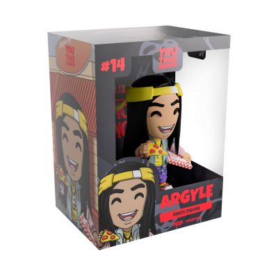 Figura vinyl Argyle com pizza e caixa dentro de embalagem YOU TOOZ