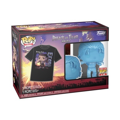Conjunto caixa Funko Pop! Attack on Titan com t-shirt e figuras em vinil azul claro