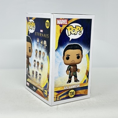 Caixa Funko Pop! Marvel Eternals Gilgamesh 730 com fundo azul e dourado