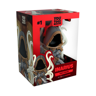 Figura de vinil Inarius na embalagem vermelha e preta com janela transparente