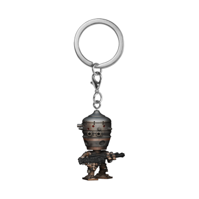 Porta-chaves de robô metálico futurista com arma