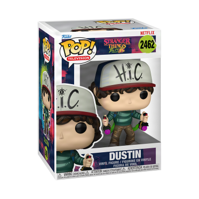 Figura Funko Pop! de Dustin da série Stranger Things na embalagem