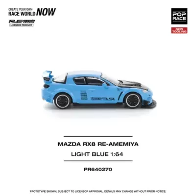 Miniatura de carro Mazda RX8 azul claro em escala 1:64