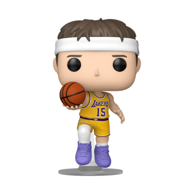 Figura Funko Pop de jogador de basquetebol dos Lakers com fato amarelo e número 15.