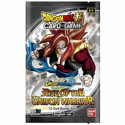 Pacote de cartas Dragon Ball Super Card Game Rise of the Unison Warrior com personagem vermelho e azul