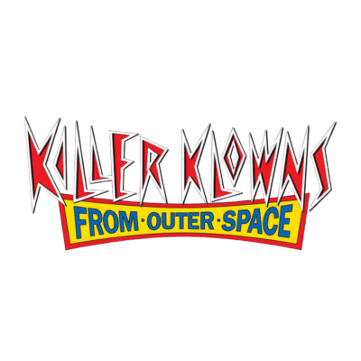 Logótipo de Killer Klowns from Outer Space com texto colorido em fundo branco