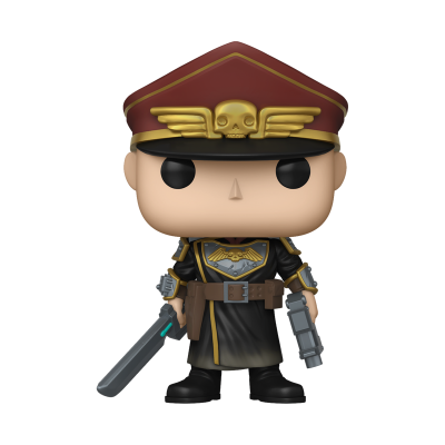 Figura Funko Pop com chapéu militar vermelho e uniforme preto com detalhes dourados