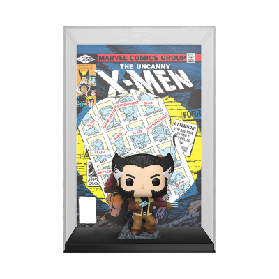 Figura Funko Pop do Wolverine com capa de revista The Uncanny X-Men atrás
