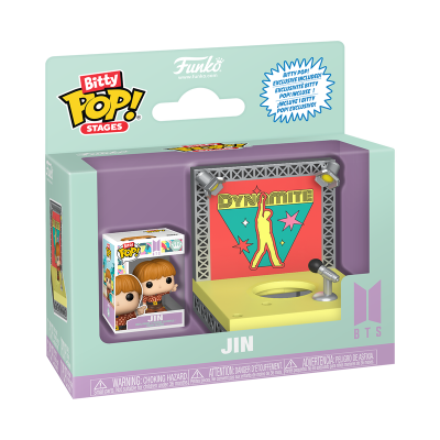 Embalagem de brinquedo Funko Bitty Pop Stages com figura do Jin do BTS e palco