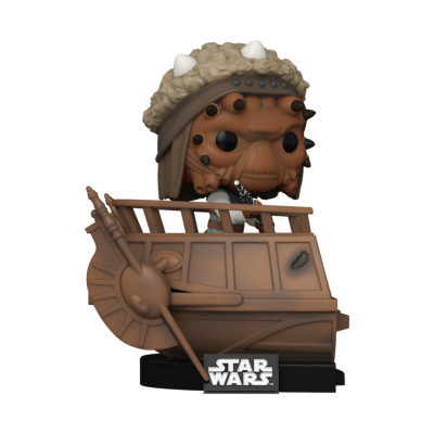 Figura Funko Pop Star Wars com personagem em embarcação castanha