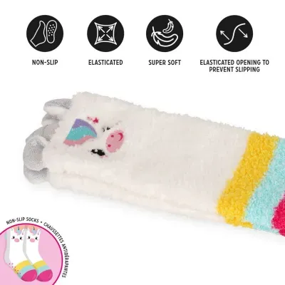 Meias antiderrapantes super suaves com unicórnio colorido e punhos multicoloridos