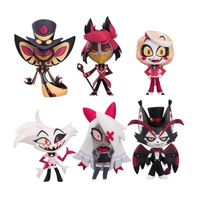 Seis figuras de vinil coloridas com design de personagens de desenho animado
