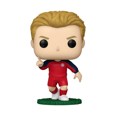 Figura colecionável Funko Pop de jogador de futebol com equipamento vermelho e base verde