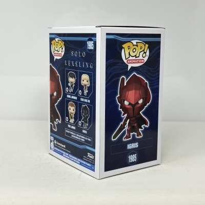 Caixa de Funko Pop! com figura de boneco em armadura vermelha e espada