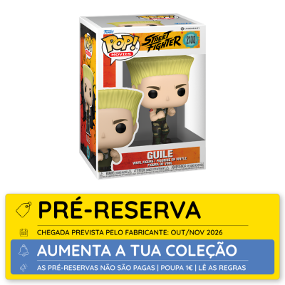 Figura Funko Pop! Guile Street Fighter em caixa com fundo branco.