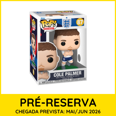 Figurine Funko POP! Cole Palmer com camisola branca e calções azuis em função de futebol